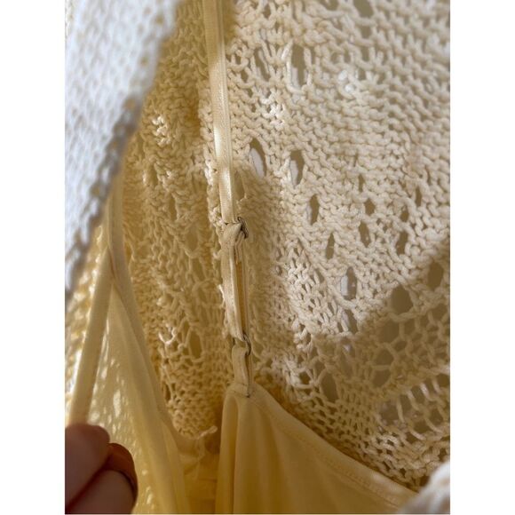 Free People Butter Yellow Elton Mini Dress Crochet Size XL - Picture 7 of 12